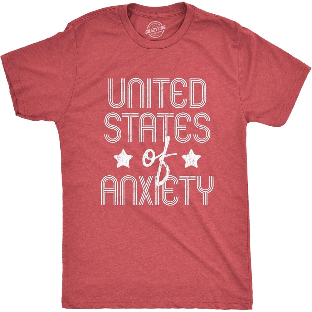 image:imageMens United States of Anxiety T Shirt Funny USA Society Joke Graphic TeeHeather Red