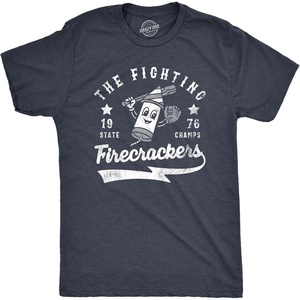 Fighting Firecrackers Funny Fourth of July Mens T-Shirts | Funny T Shirts, Patriotic Apparel for Men, Cool Baseball Short Sleeve, Soft Cotton Blend, Novelty Tees for Guys(Heather Navy – Firecrackers)