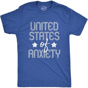 Mens United States of Anxiety T Shirt Funny USA Society Joke Graphic Tee(Heather Royal)