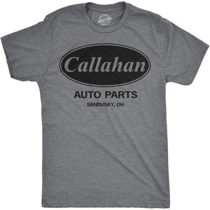 Crazy Dog Mens Callahan Auto Parts T Shirt Funny Graphic Novelty Tee | Funny T Shirts, Graphic Apparel for Men, Cool Movie Short Sleeve, Soft Cotton Blend, Novelty Tees for Guys(Dark Heather Grey)
