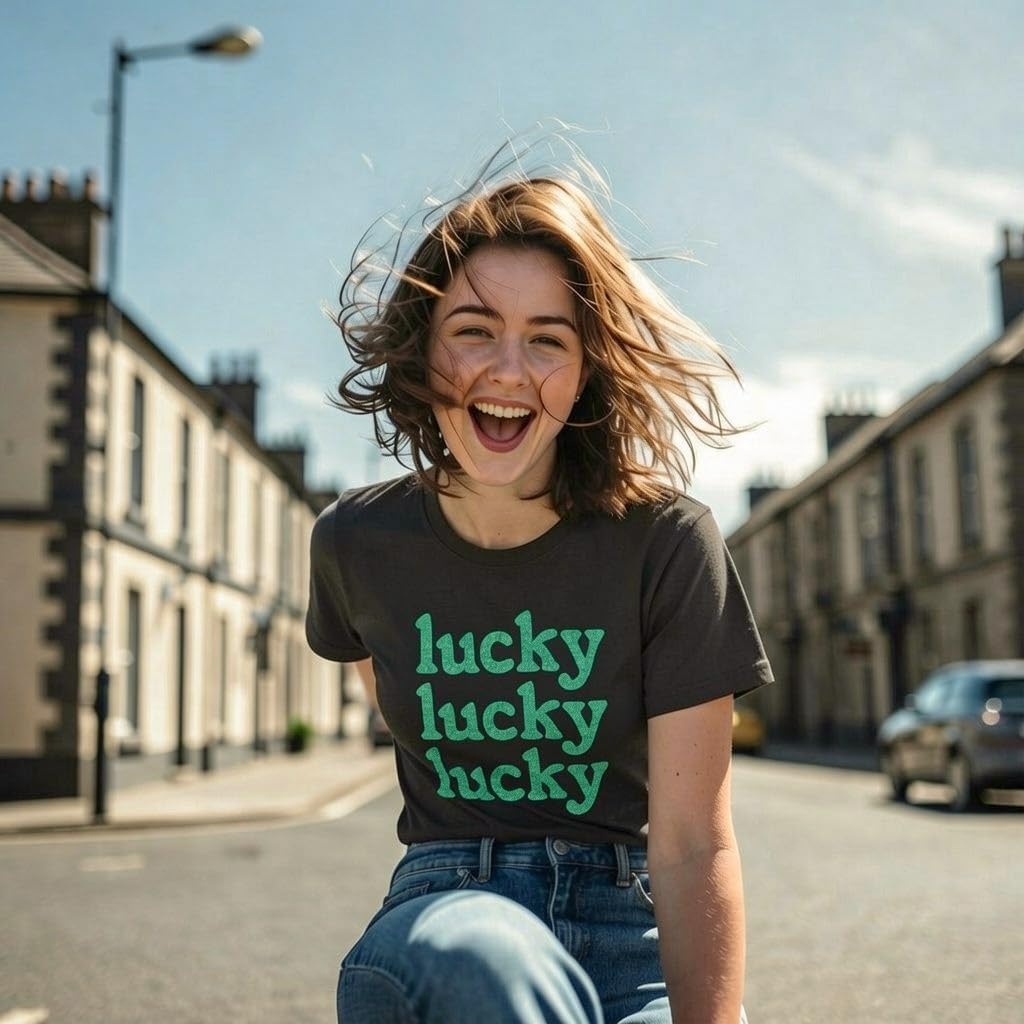 image:imageLucky Lucky Lucky Green Glitter Funny St Womens TShirts Cute Funny T Shirts Saint Patricks Day Tops for Women Cool Top Soft Cotton Blend Womens Novelty TeesHeather Black Lucky Green Glitter