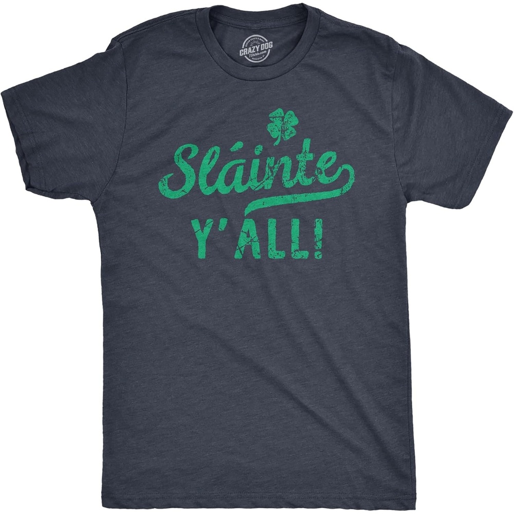 image:imageFunny Irish Drinking Shirt Slinte YAll St Patricks Day Tee Shamrock Lucky Clover Outfit Funny T Shirts Saint Patricks Day Apparel for Men Cool Drinking Short Sleeve Soft CottonHeather Navy Slainte