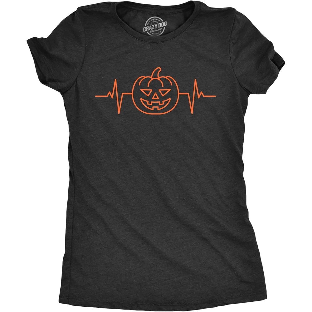 image:imageHalloween Womens TShirt Funny Spooky Scary October Tees Funny T Shirts Halloween Tops for Women Cool Top Soft Cotton Blend Womens Novelty TeesHeather Black Pumpkin Heart