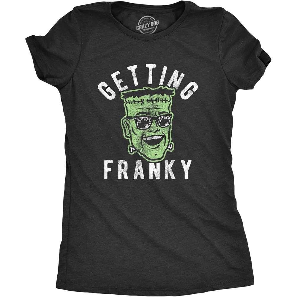 image:imageHalloween Womens TShirt Funny Spooky Scary October Tees Funny T Shirts Halloween Tops for Women Cool Top Soft Cotton Blend Womens Novelty TeesHeather Black Franky