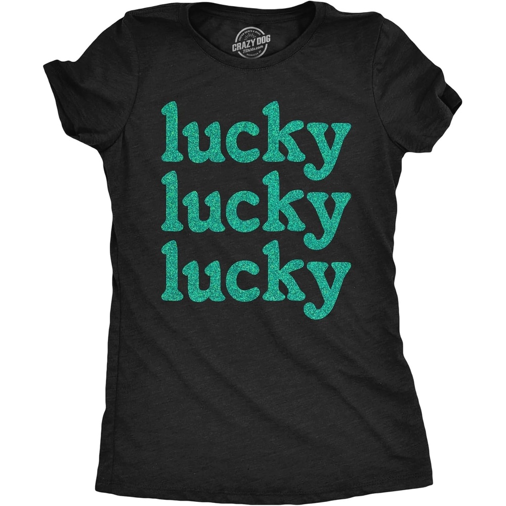 image:imageLucky Lucky Lucky Green Glitter Funny St Womens TShirts Cute Funny T Shirts Saint Patricks Day Tops for Women Cool Top Soft Cotton Blend Womens Novelty TeesHeather Black Lucky Green Glitter