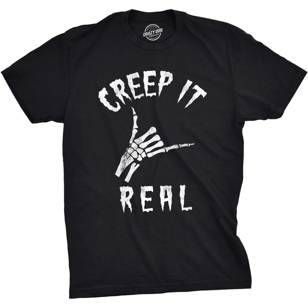 image:imageMens Creep It Real T Shirt Funny Skeleton Halloween Shaka Tee Funny T Shirts Halloween Apparel for Men Cool Short Sleeve Soft Cotton Blend Novelty Tees for GuysBlack