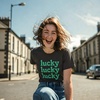 Lucky Lucky Lucky Green Glitter Funny St Womens T-Shirts Cute | Funny T Shirts, Saint Patrick’s Day Tops for Women, Cool Top, Soft Cotton Blend, Women’s Novelty Tees(Heather Black – Lucky Green Glitter)