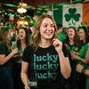 Lucky Lucky Lucky Green Glitter Funny St Womens T-Shirts Cute | Funny T Shirts, Saint Patrick’s Day Tops for Women, Cool Top, Soft Cotton Blend, Women’s Novelty Tees(Heather Black – Lucky Green Glitter)