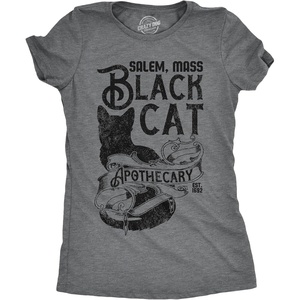 Halloween Womens T-Shirt Funny Black Cat Apothecary Salem Tees | Funny T Shirts, Halloween Tops for Women, Cool Cat Top, Sarcastic, Soft Cotton Blend, Women’s Novelty Tees