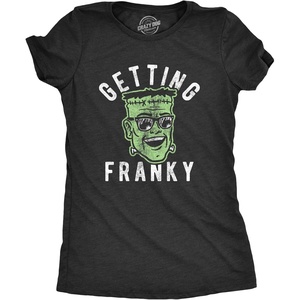 Halloween Womens T-Shirt Funny Spooky Scary October Tees | Funny T Shirts, Halloween Tops for Women, Cool Top, Soft Cotton Blend, Women’s Novelty Tees(Heather Black – Franky)