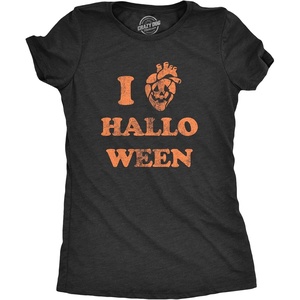 Halloween Womens T-Shirt Funny Spooky Scary October Tees | Funny T Shirts, Halloween Tops for Women, Cool Top, Soft Cotton Blend, Women’s Novelty Tees(Heather Black – Heart Halloween)