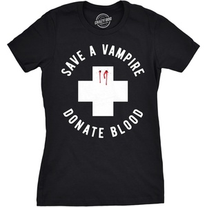 Halloween Womens T-Shirt Funny Spooky Scary October Tees | Funny T Shirts, Halloween Tops for Women, Cool Top, Soft Cotton Blend, Women’s Novelty Tees(Heather Black – Donate Blood)