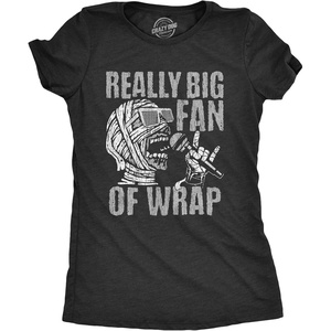Halloween Womens T-Shirt Funny Spooky Scary October Tees | Funny T Shirts, Halloween Tops for Women, Cool Top, Soft Cotton Blend, Women’s Novelty Tees(Heather Black – Wrap Fan)