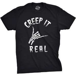Mens Creep It Real T Shirt Funny Skeleton Halloween Shaka Tee | Funny T Shirts, Halloween Apparel for Men, Cool Short Sleeve, Soft Cotton Blend, Novelty Tees for Guys(Black)