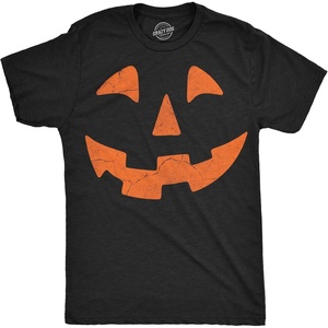 Men’s Jack O Lantern Halloween Shirt, Pumpkin Face Graphic Tee | Giant jack o lantern face, black distressed pumpkin artwork, heather orange men’s crew neck graphic tee, 60 40 blend, Funny T(Heather Black – Giant Jack O Lantern)