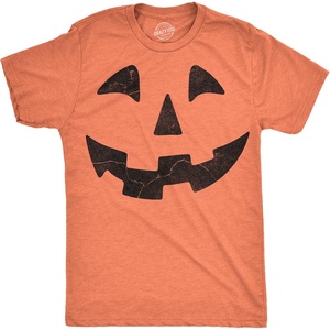 Men’s Jack O Lantern Halloween Shirt, Pumpkin Face Graphic Tee | Giant jack o lantern face, black distressed pumpkin artwork, heather orange men’s crew neck graphic tee, 60 40 blend, Funny T(Heather Orange – Giant Jack O Lantern)