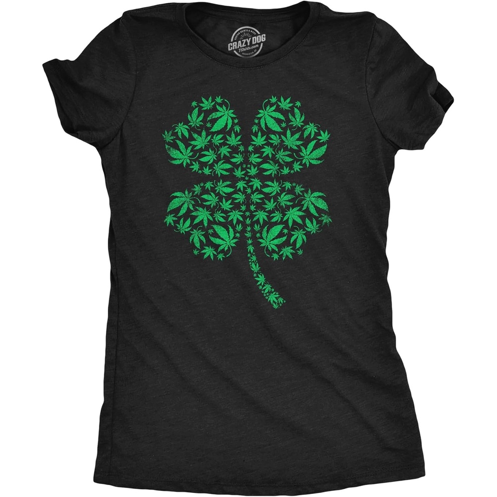image:imageWomens Clover Made of Pot Leaves T Shirt Funny St Pattys Day 420 Tee  Funny T Shirts Saint Patricks Day Tops for Women Cool 420 Top Soft Cotton Blend Womens Novelty TeesHeather Black  Clover Made of Pot Leaves