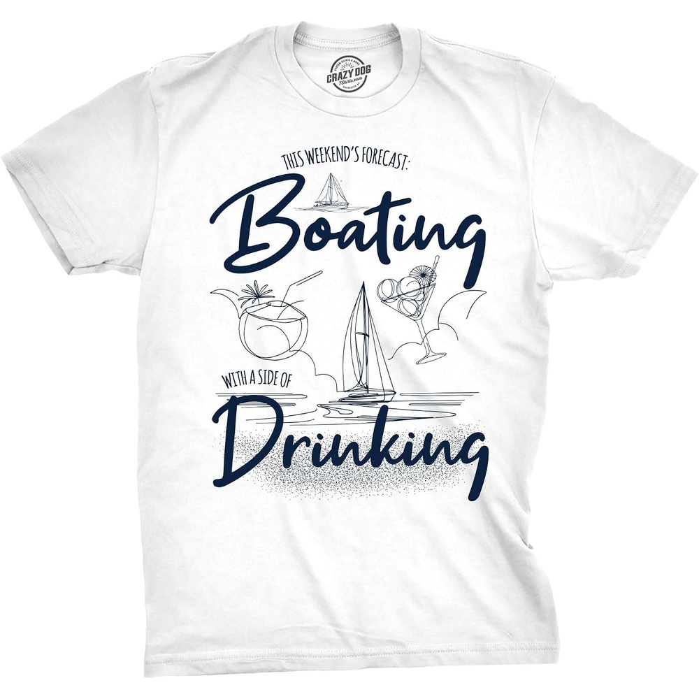 image:imageBoating with A Side of Drinking Funny Sarcastic Mens T Shirts Funny T Shirts Graphic Apparel for Men Cool Summer Short Sleeve Drinking Soft Cotton Blend Novelty Tees for Guys