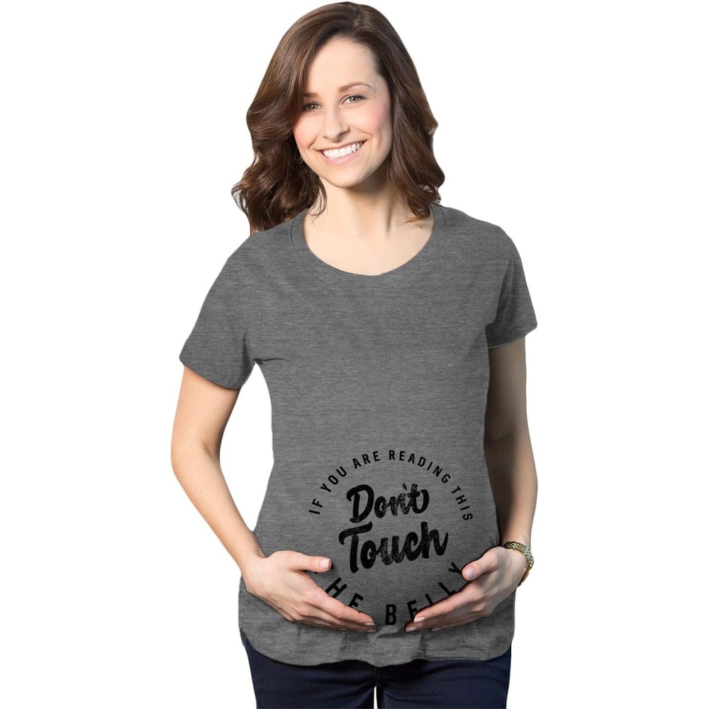 image:imageMaternity Funny for Pregnant Women Funny Pregnancy T Shirt Funny Graphic Pregnancy Tee Graphic Maternity Wear Cool Sarcastic Short Sleeve Animal Ruched stretchy soft MaternityDark Heather Grey Dont Touch