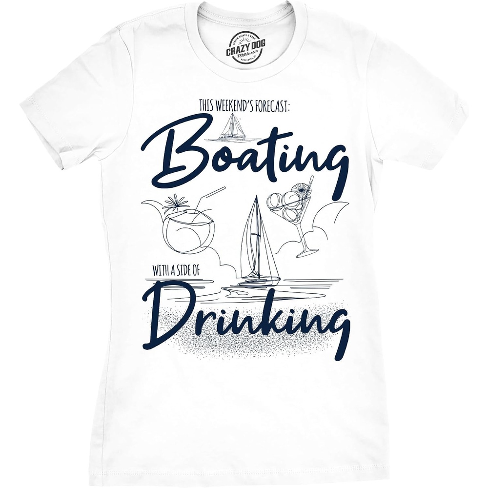 image:imageWomens T Shirts Boating with A Side of Drinking Tee for Ladies Funny T Shirts Graphic Tops for Women Cool Summer Top Drinking Soft Cotton Blend Womens Novelty Tees