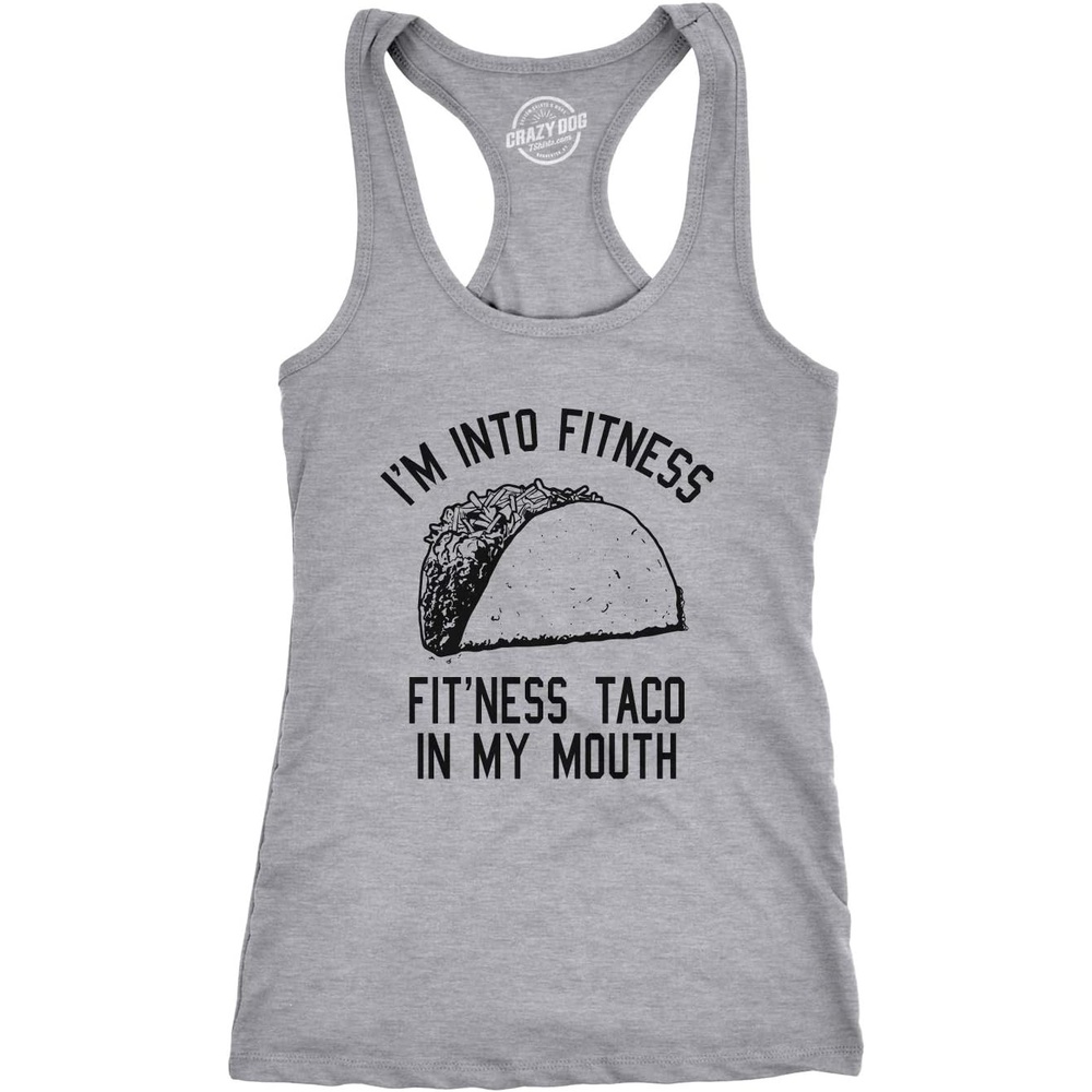 image:imageWomens Tank Fitness Taco in My Mouth Tanktop Funny Shirt Funny Racerback Tank Cinco De Mayo Tank Top for Women Cool Fitness Sleeveless Tee Fitted Racerback Novelty Tank Tops forLight Heather Grey