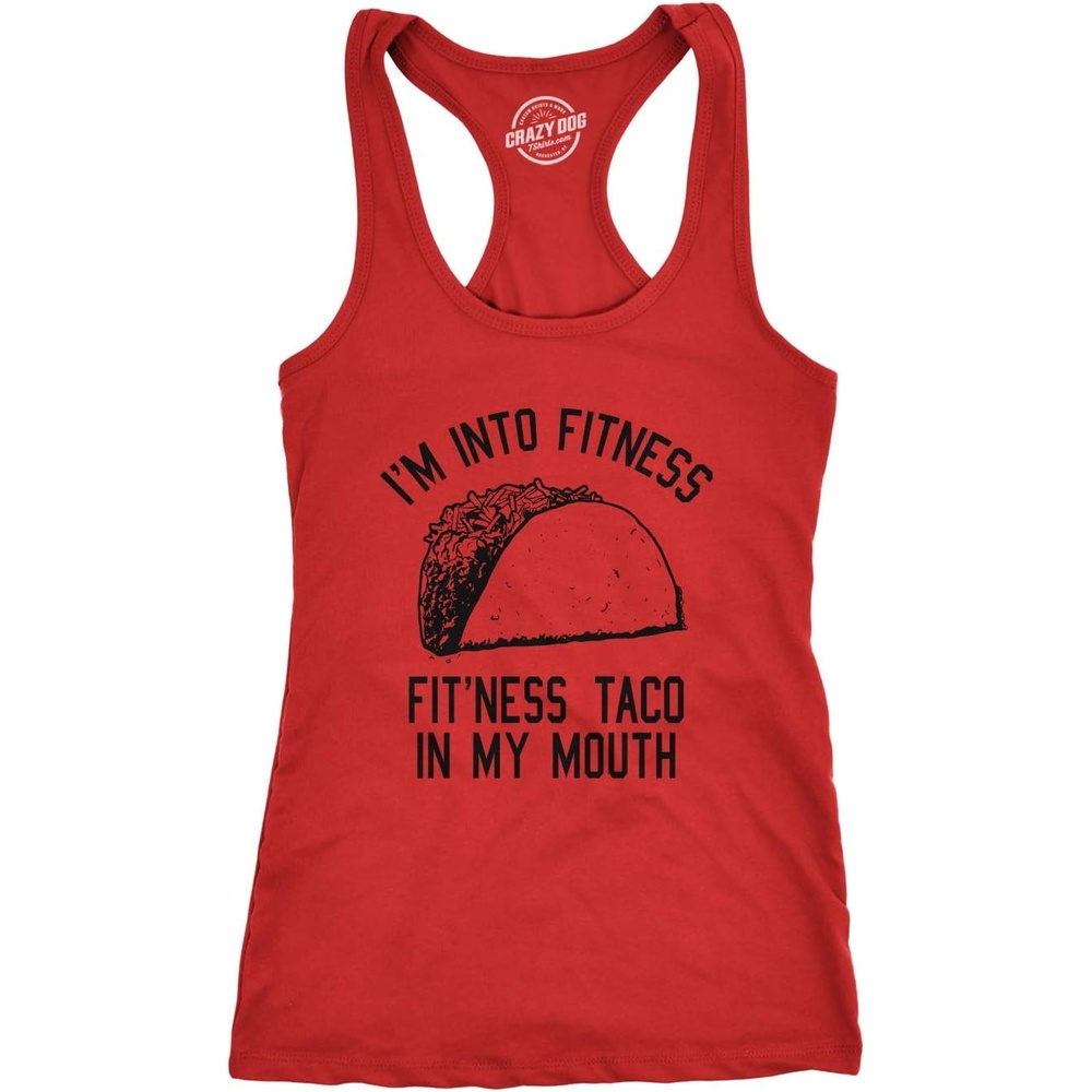 image:imageWomens Tank Fitness Taco in My Mouth Tanktop Funny Shirt  Funny Racerback Tank Cinco De Mayo Tank Top for Women Cool Fitness Sleeveless Tee Fitted Racerback Novelty Tank Tops forRed