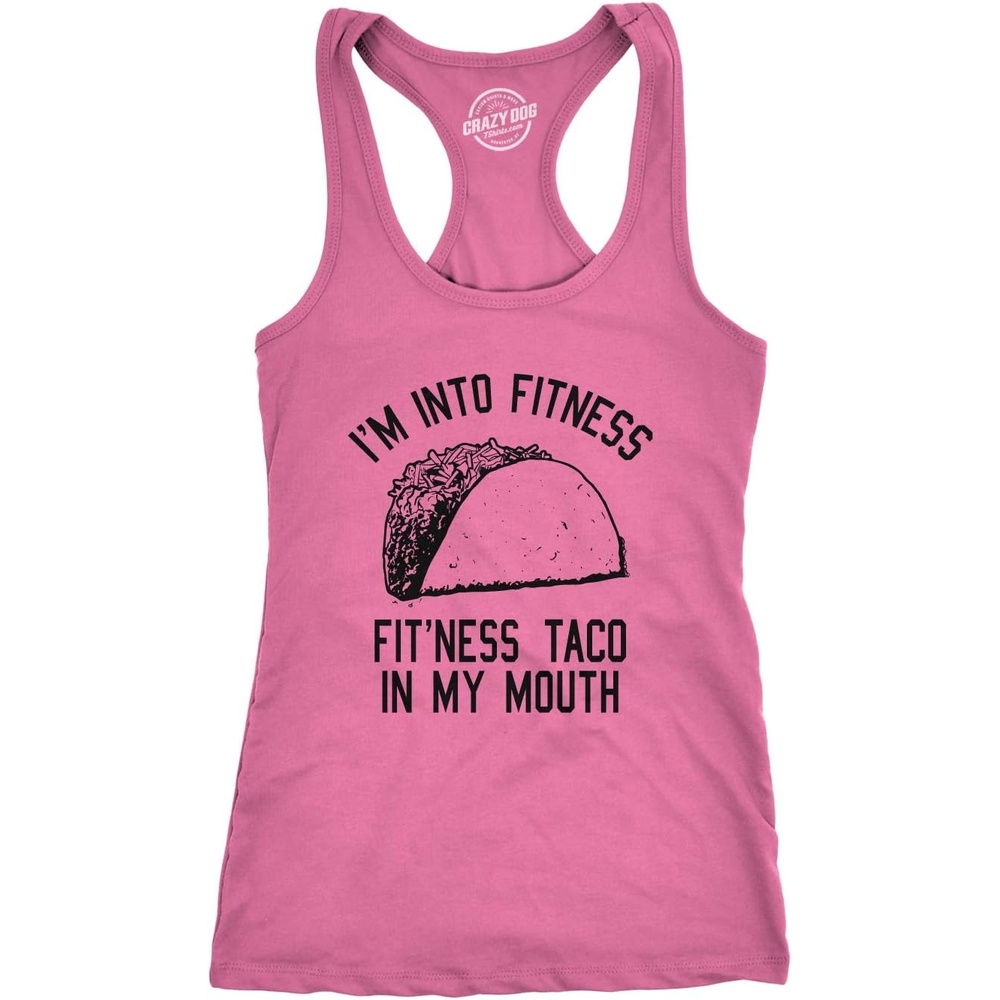image:imageWomens Tank Fitness Taco in My Mouth Tanktop Funny Shirt Funny Racerback Tank Cinco De Mayo Tank Top for Women Cool Fitness Sleeveless Tee Fitted Racerback Novelty Tank Tops forPink
