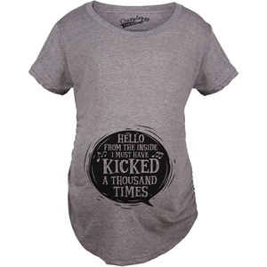 Maternity Funny for Pregnant Women Funny Pregnancy T Shirt | Funny Graphic Pregnancy Tee, Graphic Maternity Wear, Cool Sarcastic Short Sleeve, Animal, Ruched, stretchy, soft, Maternity(Dark Heather Grey – Hello Inside)