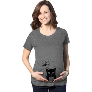 Maternity Funny for Pregnant Women Funny Pregnancy T Shirt | Funny Graphic Pregnancy Tee, Graphic Maternity Wear, Cool Sarcastic Short Sleeve, Animal, Ruched, stretchy, soft, Maternity(Dark Heather Grey – Let Meowt)