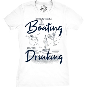 Womens T Shirts Boating with A Side of Drinking Tee for Ladies | Funny T Shirts, Graphic Tops for Women, Cool Summer Top, Drinking, Soft Cotton Blend, Women’s Novelty Tees