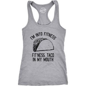 Womens Tank Fitness Taco in My Mouth Tanktop Funny Shirt | Funny Racerback Tank, Cinco De Mayo Tank Top for Women, Cool Fitness Sleeveless Tee, Fitted Racerback, Novelty Tank Tops for(Light Heather Grey)