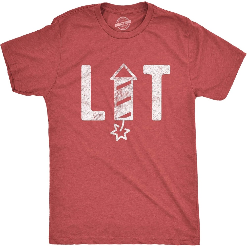 image:imageFirework Fourth of July Firecracker Humor Funny T Shirts for Men Funny T Shirts Patriotic Apparel for Men Cool Short Sleeve Soft Cotton Blend Novelty Tees for GuysHeather Red Lit