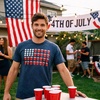 American Flag Beer Pong Fourth of July Humor Funny Shirts for Men | Funny T Shirts, Patriotic Apparel for Men, Cool Beer Short Sleeve, Soft Cotton Blend, Novelty Tees for Guys(Heather Navy)