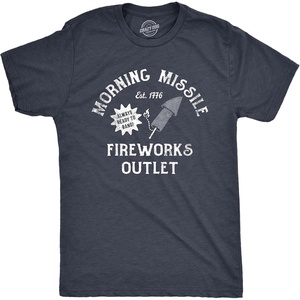 Firework Fourth of July Firecracker Humor Funny T Shirts for Men | Funny T Shirts, Patriotic Apparel for Men, Cool Short Sleeve, Soft Cotton Blend, Novelty Tees for Guys(Heather Navy – Morning Missle)