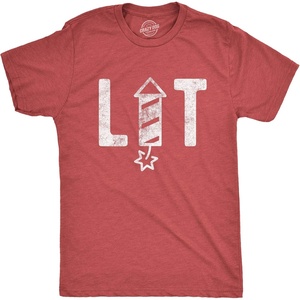 Firework Fourth of July Firecracker Humor Funny T Shirts for Men | Funny T Shirts, Patriotic Apparel for Men, Cool Short Sleeve, Soft Cotton Blend, Novelty Tees for Guys(Heather Red – Lit)
