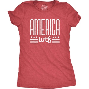 Womens America WTF T Shirt Funny Patriotic July 4th Novelty Tee | Funny T Shirts, Patriotic Tops for Women, Cool Sarcastic Top, Soft Cotton Blend, Women’s Novelty Tees(Heather Red)