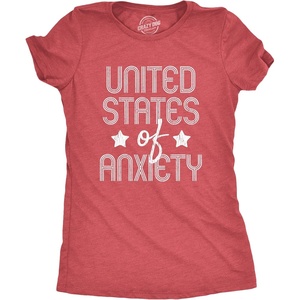 Womens United States of Anxiety T Shirt Funny Social Distance USA Quarantine Graphic Tee(Heather Red)