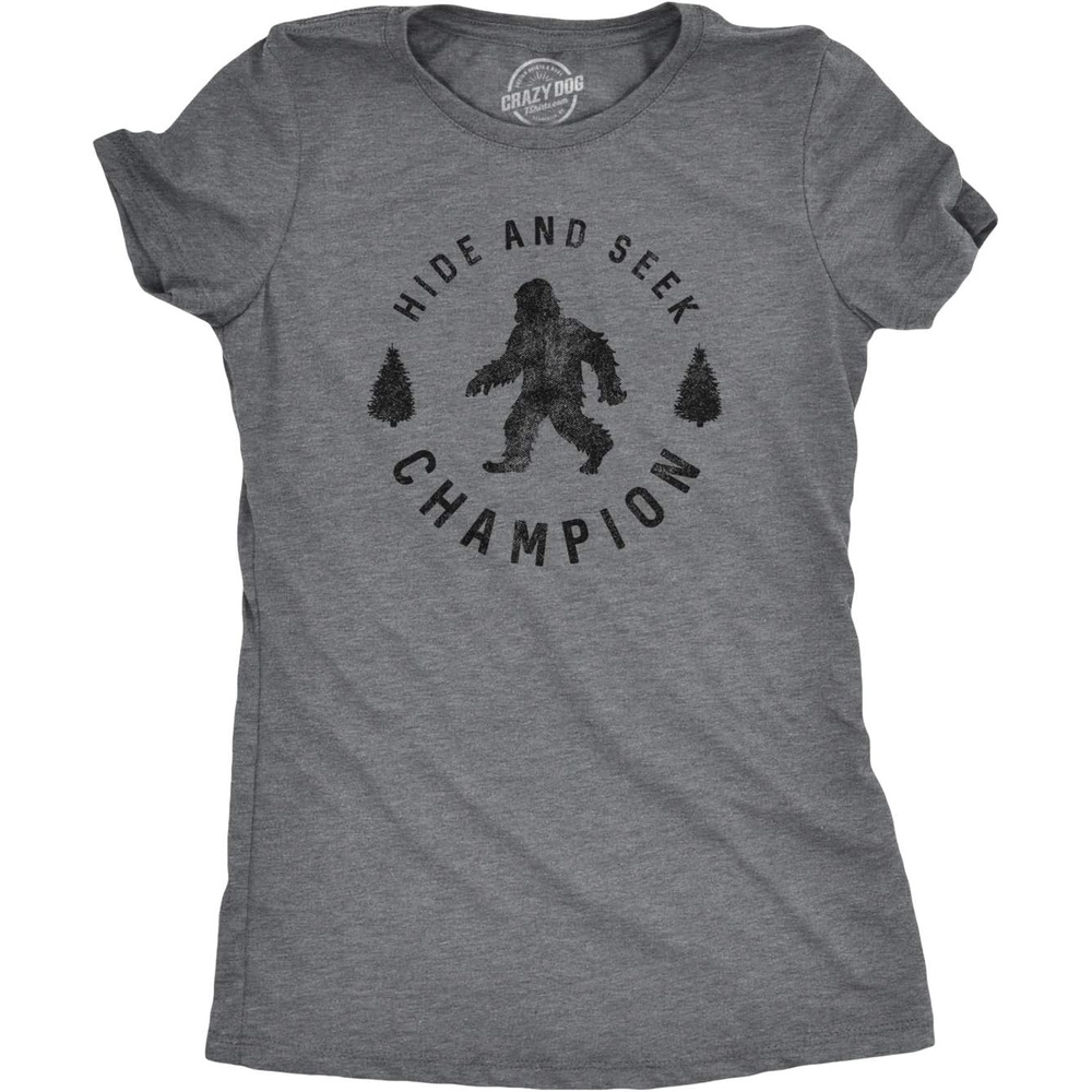 image:imageCrazy Dog TShirts Hide and Seek Champion Funny Bigfoot Graphic Tee  Funny T Shirts Graphic Apparel for Men Cool Camping Short Sleeve Soft Cotton Blend Novelty Tees for GuysDark Grey  Womens Hide and Seek