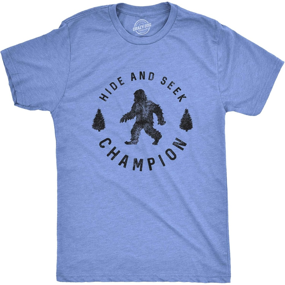 image:imageCrazy Dog TShirts Hide and Seek Champion Funny Bigfoot Graphic Tee  Funny T Shirts Graphic Apparel for Men Cool Camping Short Sleeve Soft Cotton Blend Novelty Tees for GuysMens Light Blue