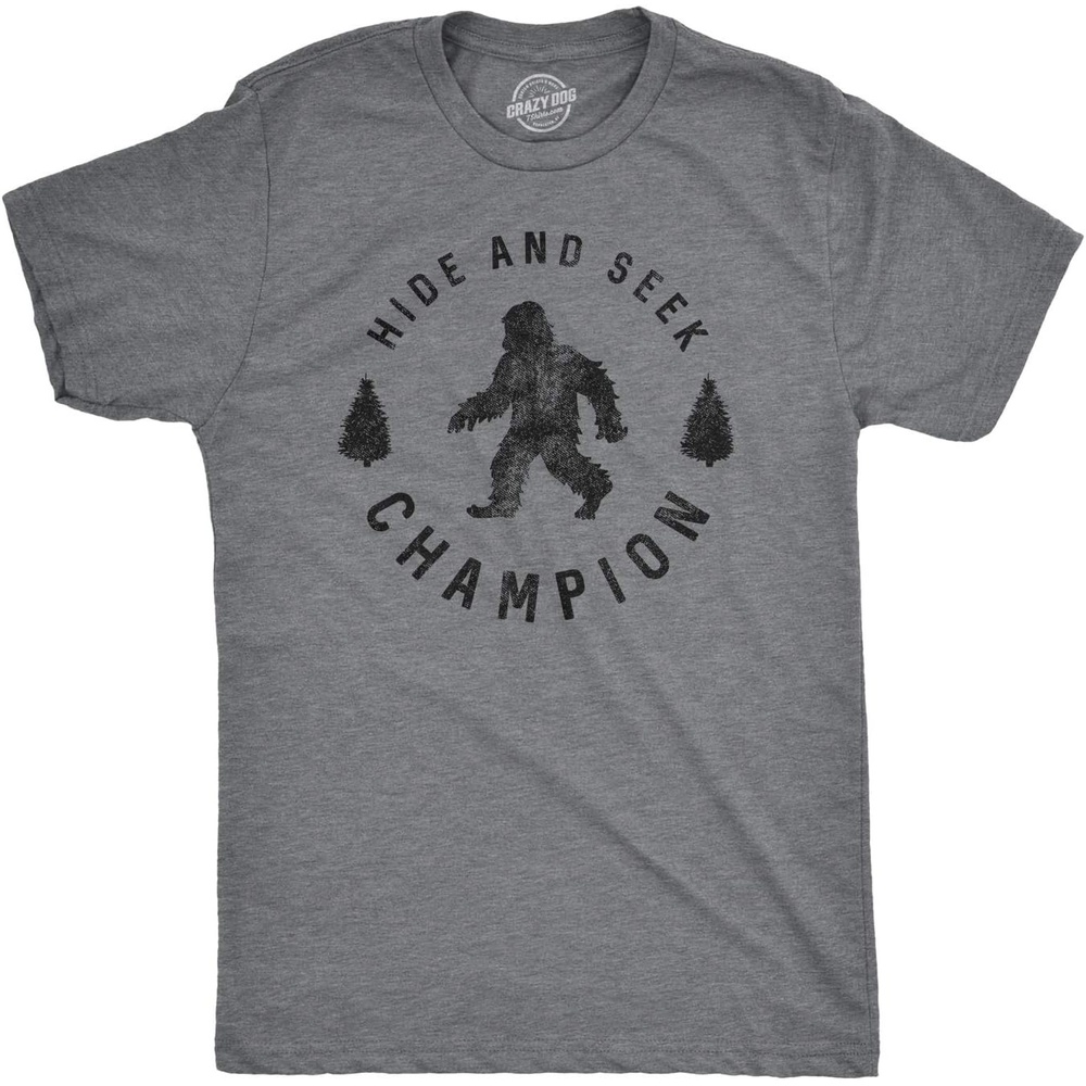 image:imageCrazy Dog TShirts Hide and Seek Champion Funny Bigfoot Graphic Tee  Funny T Shirts Graphic Apparel for Men Cool Camping Short Sleeve Soft Cotton Blend Novelty Tees for GuysMens Dark Grey