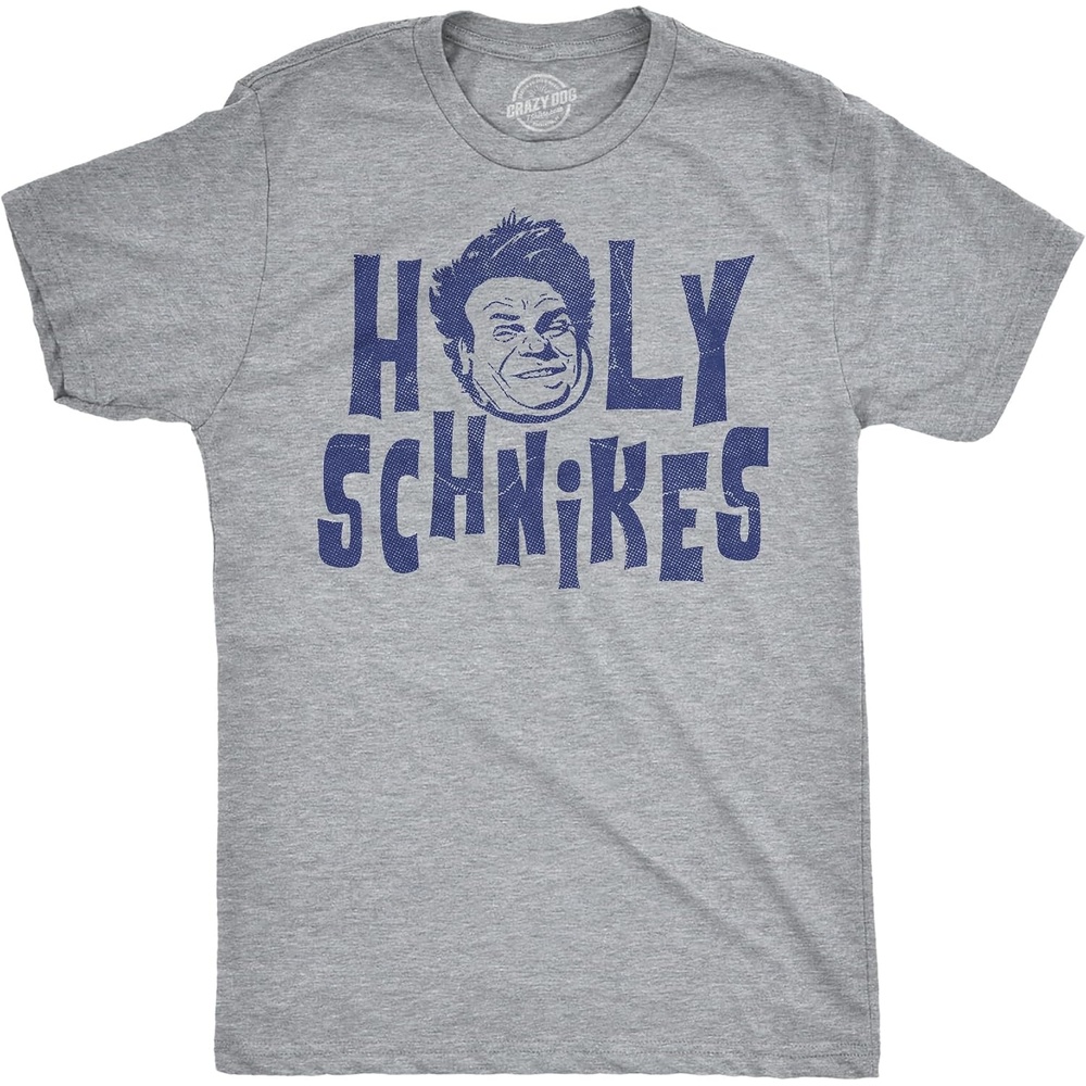 image:imageMens Chris Farley TShirt Matt Foley Funny Graphic Novelty Tees Licensed Chris Farley Tees Cool Comedy Shirts Vintage 90s Graphic Tee Funny Matt Foley Tshirts Classic Farley QuotesLight Heather Grey Holy Schnikes
