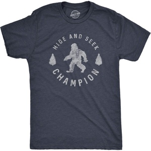 Crazy Dog T-Shirts Hide and Seek Champion Funny Bigfoot Graphic Tee | Funny T Shirts, Graphic Apparel for Men, Cool Camping Short Sleeve, Soft Cotton Blend, Novelty Tees for Guys(Mens Navy)