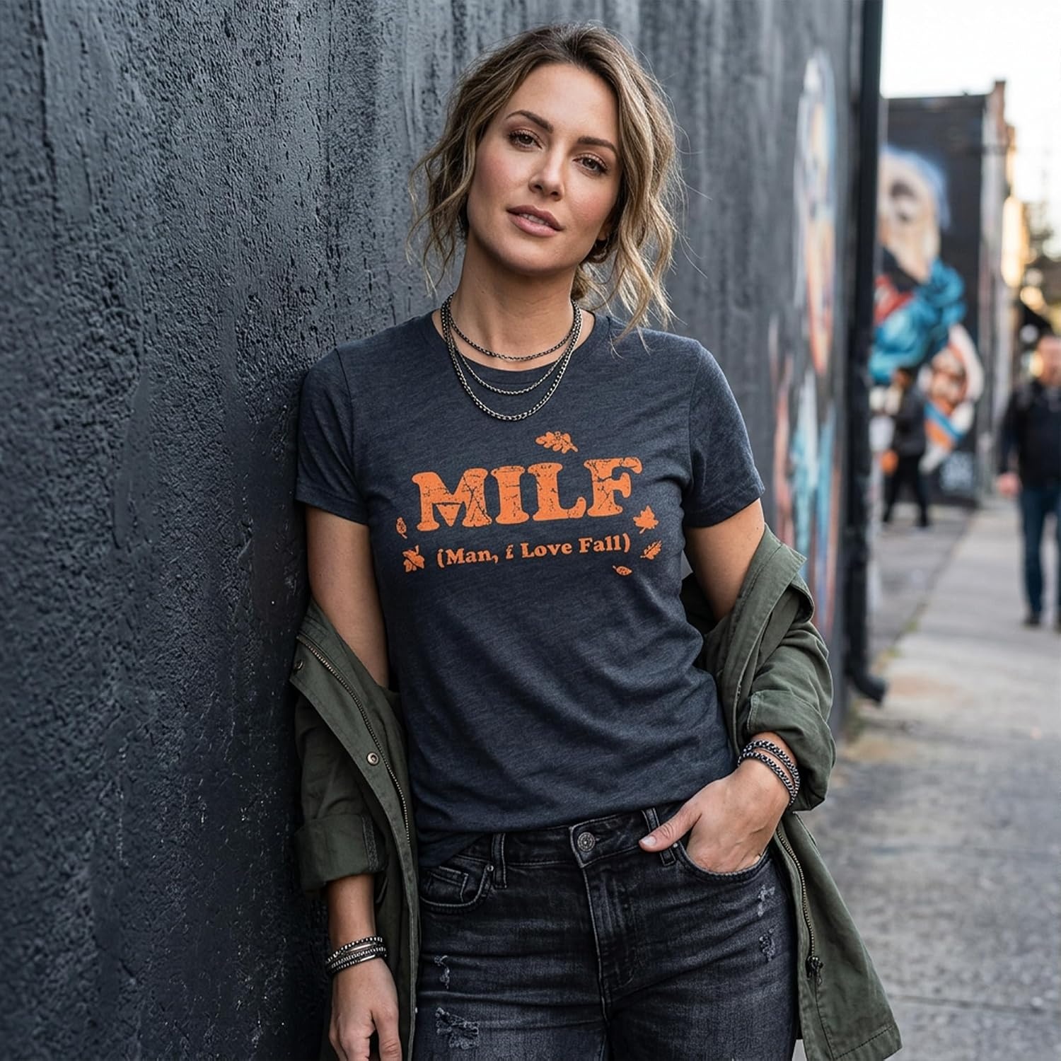 image:imageHalloween Womens TShirt Milf Man I Love Fall Funny Lovers Tees Funny T Shirts Halloween Tops for Women Cool Sarcastic Top Soft Cotton Blend Womens Novelty TeesHeather Navy Fall