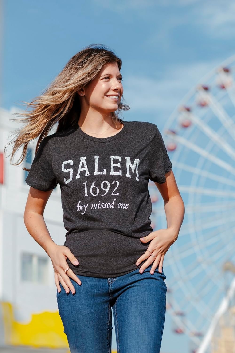 image:imageHalloween Womens TShirt Salem Mass 1692 Funny Witch Broom Tees Funny T Shirts Halloween Tops for Women Cool Sarcastic Top Soft Cotton Blend Womens Novelty TeesHeather Black Salem