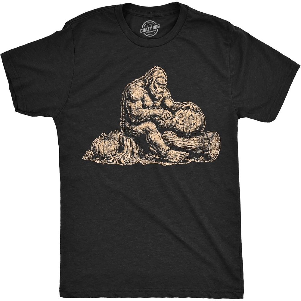 image:imageMens T Shirts Bigfoot Pumpkin Sasquatch Halloween Tee for Men Funny T Shirts Halloween Apparel for Men Cool Animal Short Sleeve Soft Cotton Blend Novelty Tees for Guys