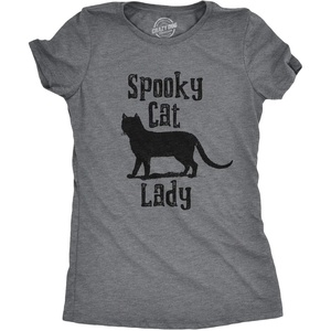 Womens Spooky Cat Lady T Shirt Funny Black Cat Halloween Tee | Funny T Shirts, Halloween Tops for Women, Cool Cat Top, Soft Cotton Blend, Women’s Novelty Tees(Dark Heather Grey)