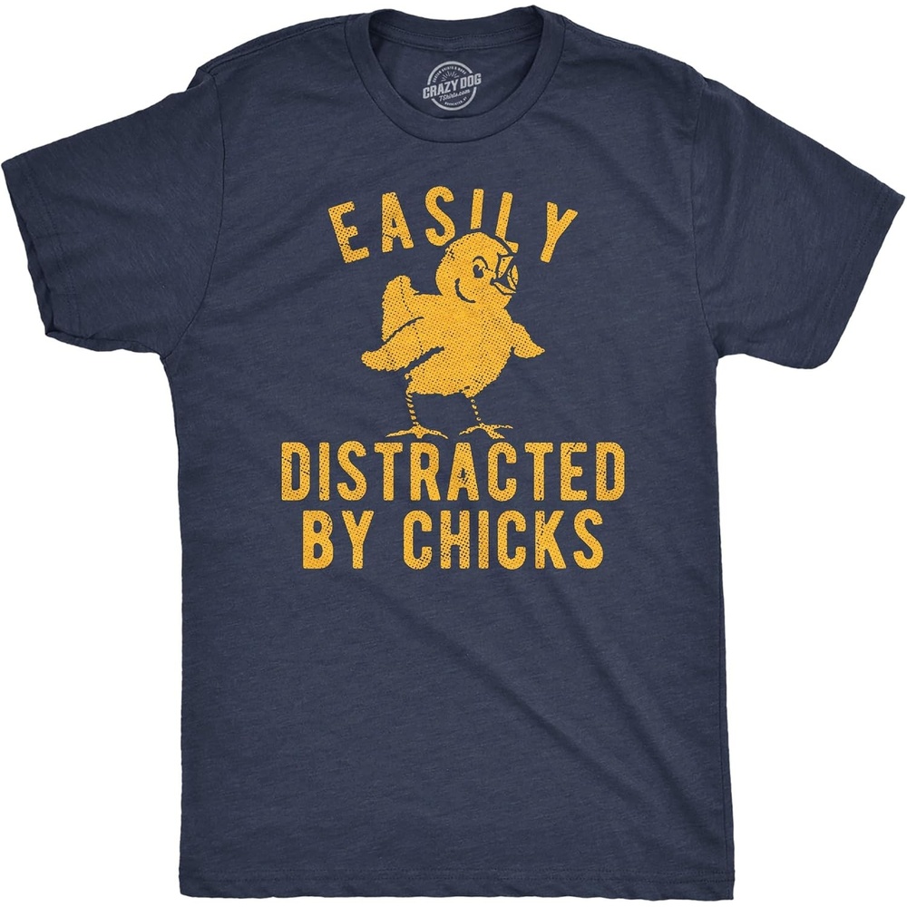 image:imageFunny Easter Bunny Perfect Baskets Sarcastic T Shirts for Men Funny T Shirts Easter Apparel for Men Cool Animal Short Sleeve Soft Cotton Blend Novelty Tees for GuysHeather Navy Distracted By Chicks
