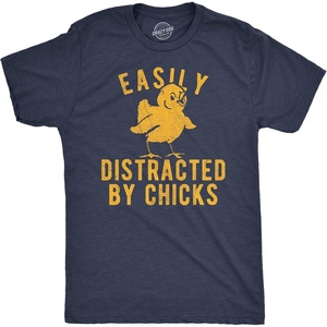 Funny Easter Bunny Perfect Baskets Sarcastic T Shirts for Men | Funny T Shirts, Easter Apparel for Men, Cool Animal Short Sleeve, Soft Cotton Blend, Novelty Tees for Guys(Heather Navy – Distracted By Chicks)