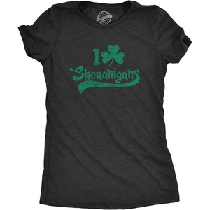 I Clover Shenanigans Funny Irish Clover St Saint Women’s T-Shirt | Funny T Shirts, Saint Patrick’s Day Tops for Women, Cool Drinking Top, Soft Cotton Blend, Women’s Novelty Tees(Heather Black)