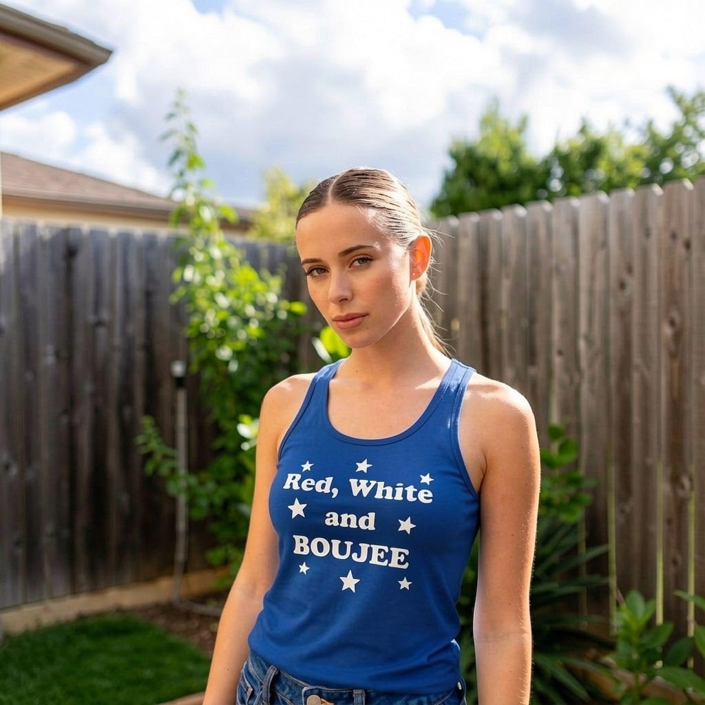 image:imageRed White and Boujee Workout Sleeveless Fitness Tank for Women Funny Racerback Tank Patriotic Tank Top for Women Cool Fitness Sleeveless Tee Fitted Racerback Novelty Tank Tops forHeather Red